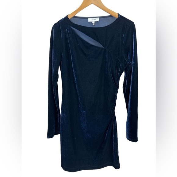 Reiss Katie Cut Out Velvet Mini Dress Navy Size 8 - Picture 5 of 11